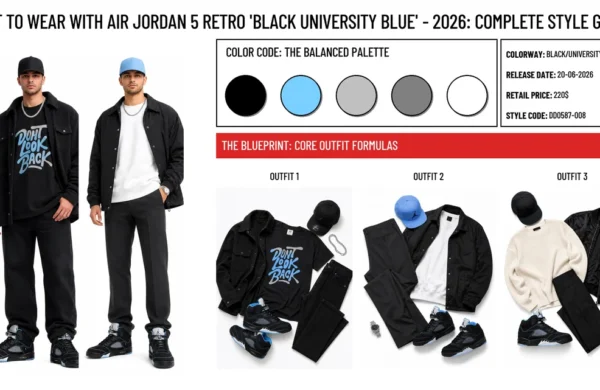Air Jordan 5 Retro 'Black University Blue' - 2026 - header image with outfit formulas and material details
