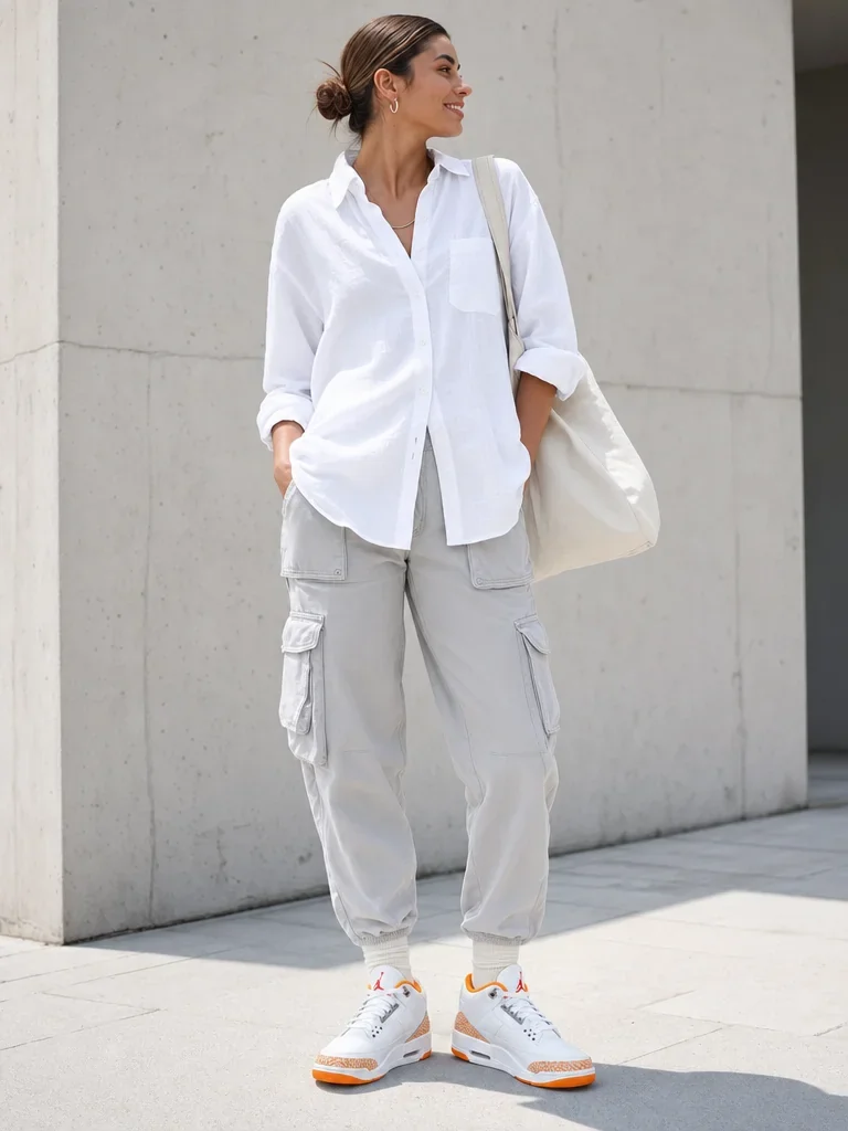 Model wearing White Ledge outfit