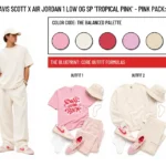 Travis Scott x Air Jordan 1 Low OG SP 'Tropical Pink' - Pink Pack - header image with outfit formulas and material details