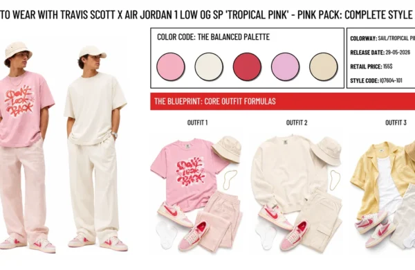 Travis Scott x Air Jordan 1 Low OG SP 'Tropical Pink' - Pink Pack - header image with outfit formulas and material details